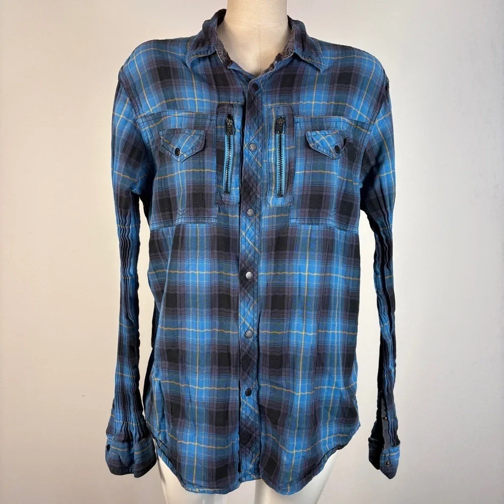 Guess Los Angeles Women's L Regular Fit Blue Plaid Flannel Shirt - Picture 1 of 10